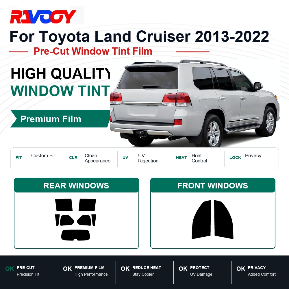 Privacy Screen Protector - トヨタ ランドクルーザー 2013-2022 フロント＆リアウィンドウ用プレミアムプレカットウィンドウティント UVカット 熱遮断