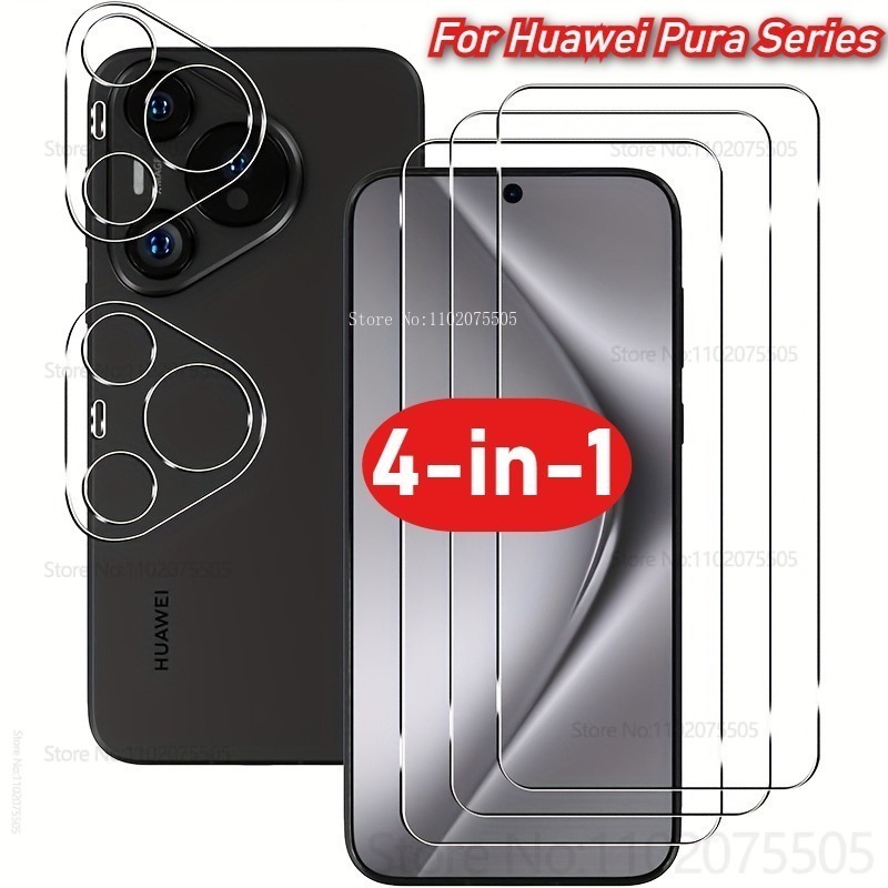 Huawei Pura 70 - [4-in-1] 2 個のフルカバー強化ガラス + 2 個のカメラレンズプロテクター
