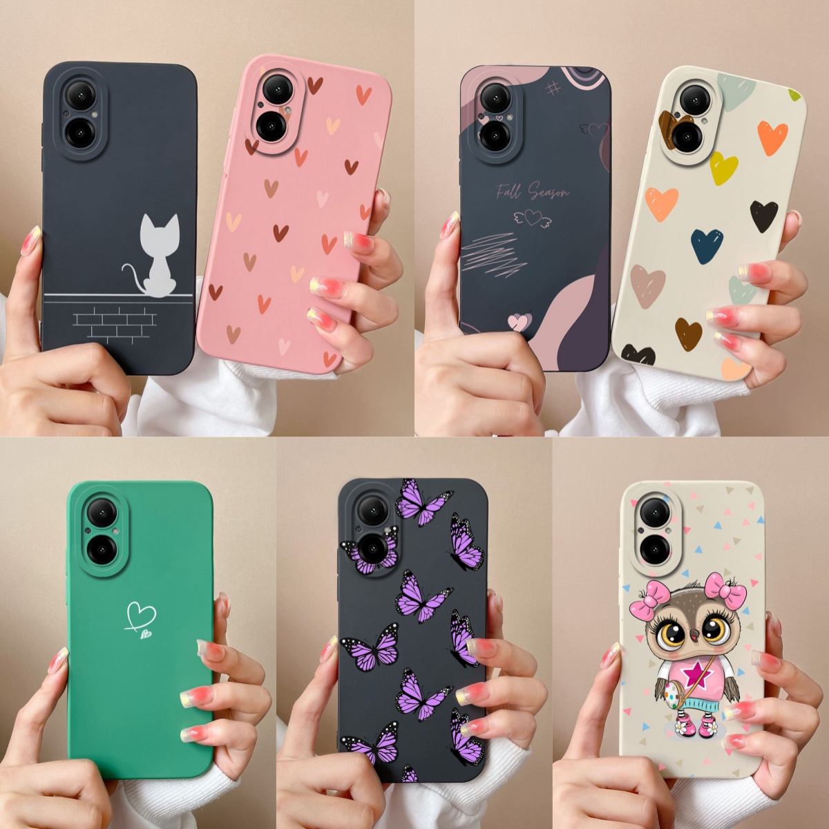 Realme C67 - Realme C67 電話ケース楽しい蝶カメラ保護ソフト液体シリコーンバックカバー Oppo Realme C